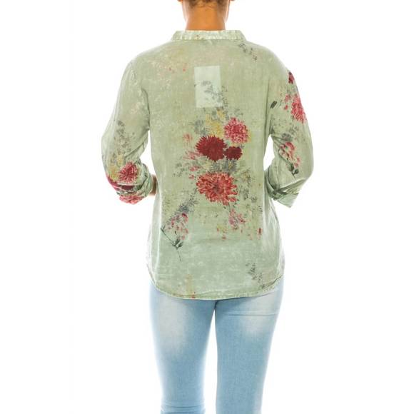 NEW MAGAZINE CLOTHING floral printed with embroidery top in light green basil - Picture 2 of 3